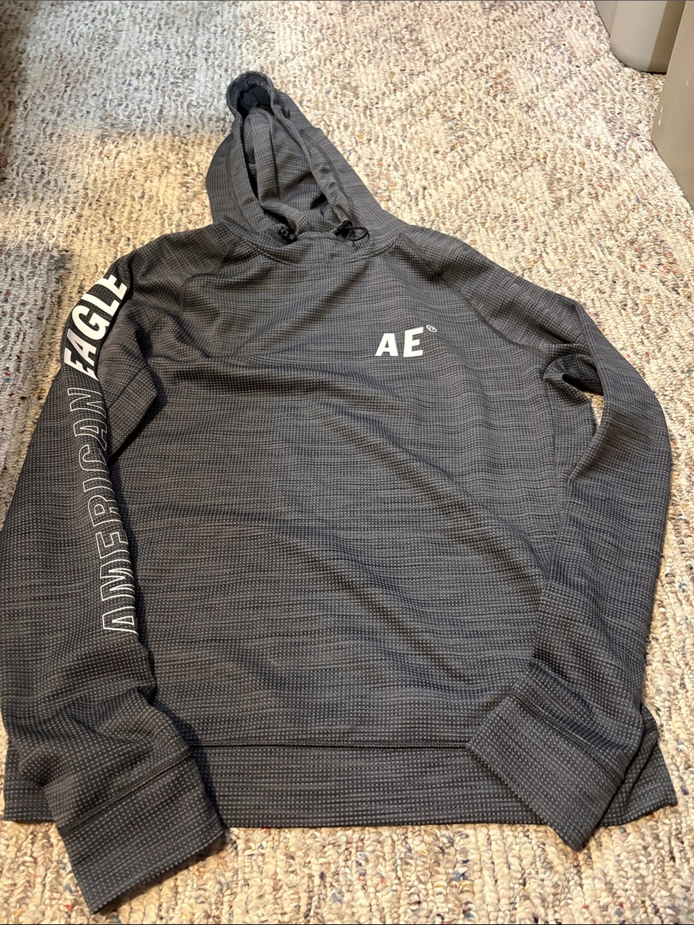 American Eagle Outfitters Black Hooded Long-Sleeve Tee - AE Logo